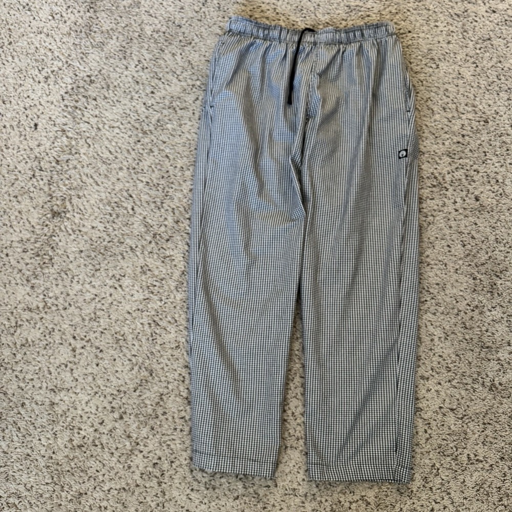 ChefWorks‎ Chef Pants XL Black White Check Elastic Waist Drawstring Kitchen